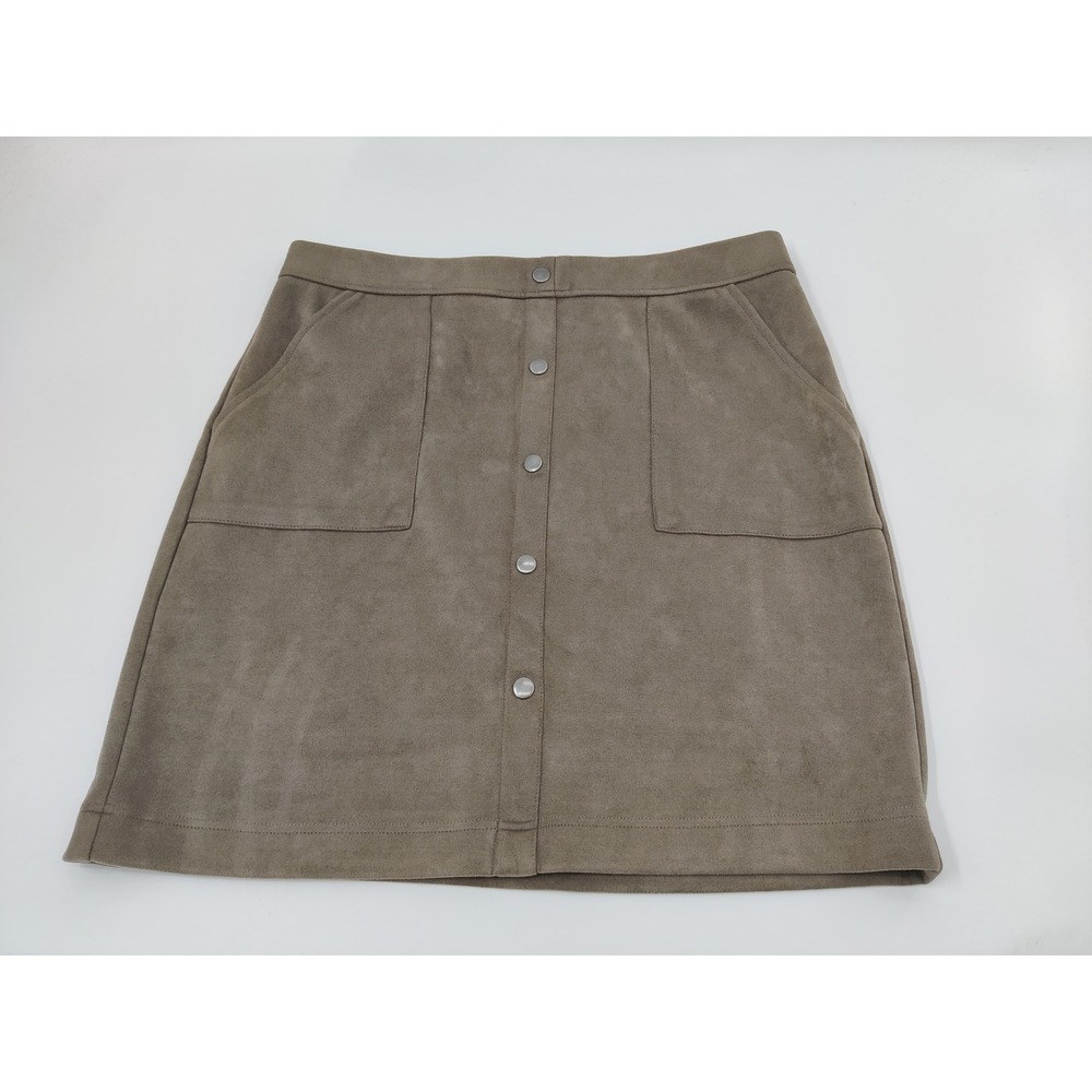 Versona Womens Faux Suede Snap Front Mini Skirt Taupe‎ Brown Size L RN37080